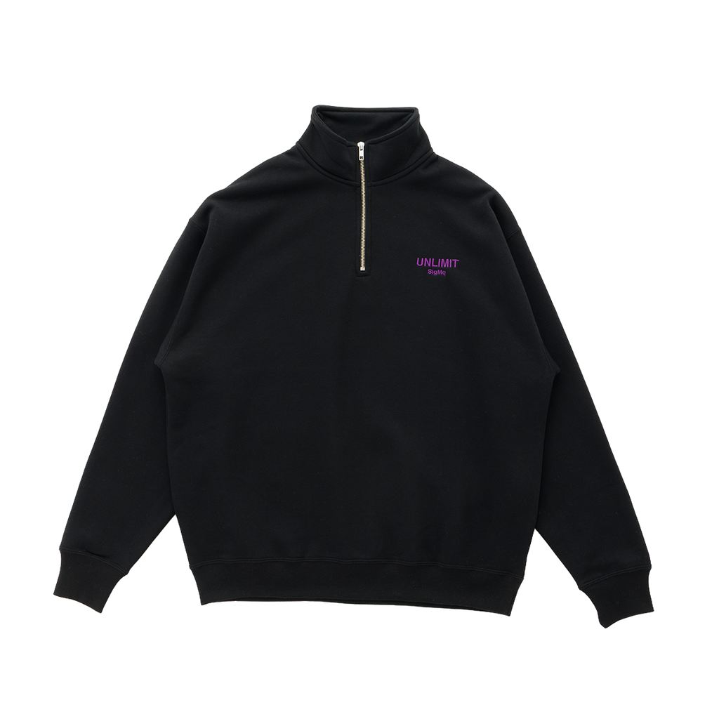 EMBROIDERED LOGO HALF ZIP SWEAT BLACK