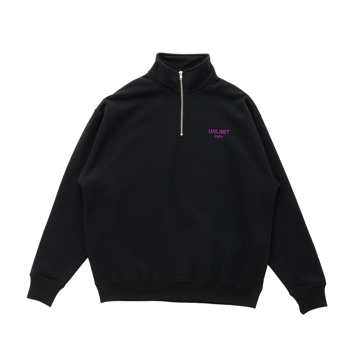 EMBROIDERED LOGO HALF ZIP SWEAT BLACK