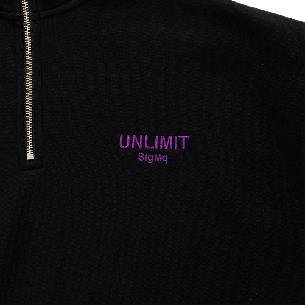 EMBROIDERED LOGO HALF ZIP SWEAT BLACK