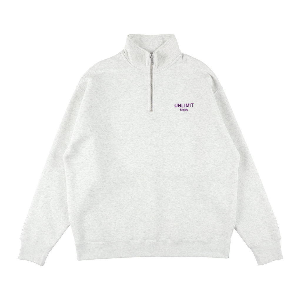 EMBROIDERED LOGO HALF ZIP SWEAT GRAY