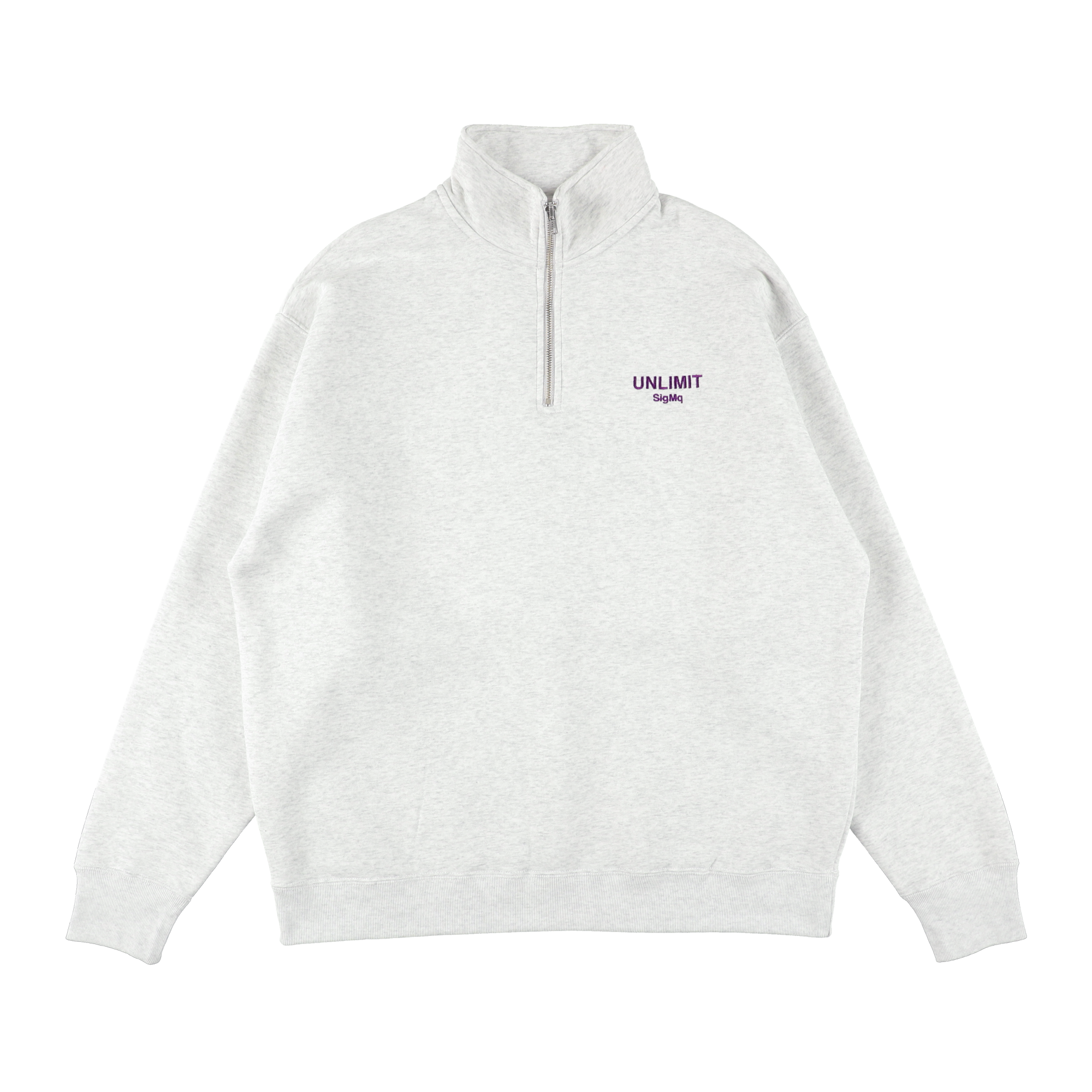 EMBROIDERED LOGO HALF ZIP SWEAT GRAY